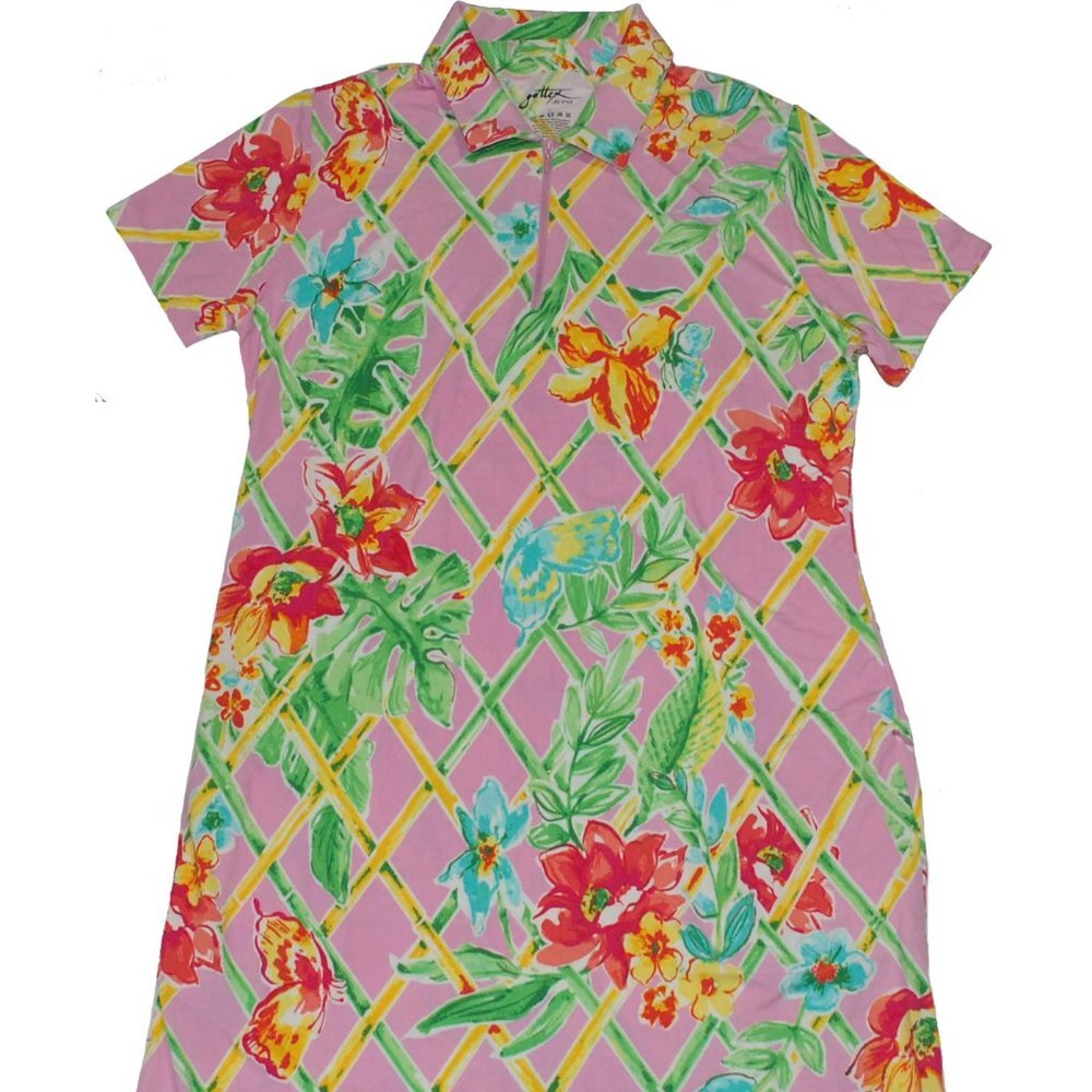 NWT Gottex Lifestyle Veranda Print Short Sleeve Zip Golf Dress